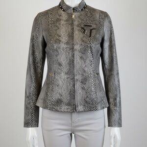 5/$25
Jamie Sadock Jacket Gray Snakeskin Black Vinyl Accents Full Zip Women's S